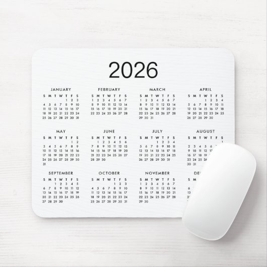 Classic Simple Black and White 2024 Calendar Mousepad (Mit Mouse)