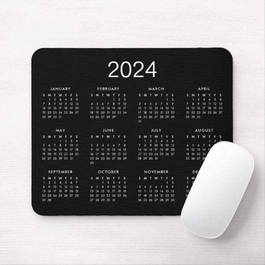 Classic Simple Black and White 2024 Calendar Mousepad (Mit Mouse)