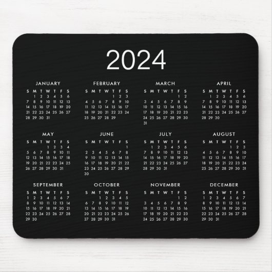 Classic Simple Black and White 2024 Calendar Mousepad (Vorne)