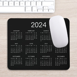 Classic Simple Black and White 2024 Calendar Mousepad