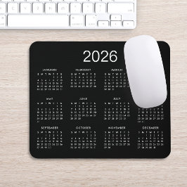 Classic Simple Black and White 2026 Calendar Mousepad