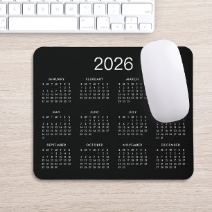 Classic Simple Black and White 2026 Calendar Mousepad