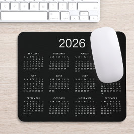 Classic Simple Black and White 2026 Calendar Mousepad
