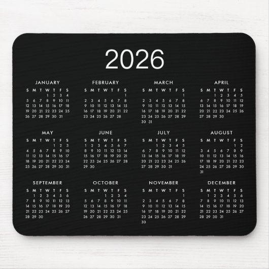 Classic Simple Black and White 2026 Calendar Mousepad (Vorne)