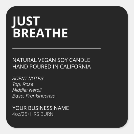 Classic Simple Black Soy Wax Candle Labels Quadratischer Aufkleber (Vorderseite)