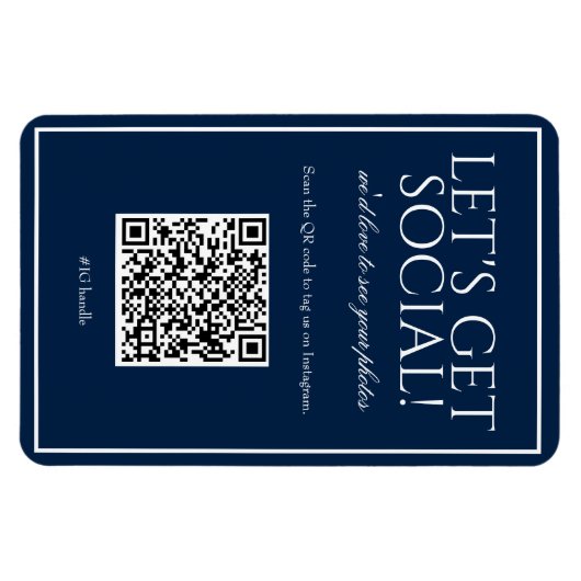 Classic Simple Blue QR Code Social Media Magnet (Horizontal)