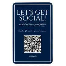 Classic Simple Blue QR Code Social Media Magnet