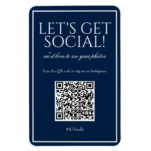 Classic Simple Blue QR Code Social Media Magnet (Vertikal)