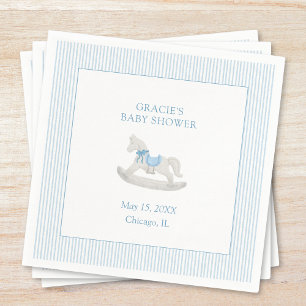 Classic Simple Blue Rocking Horse Boy Baby Shower Serviette