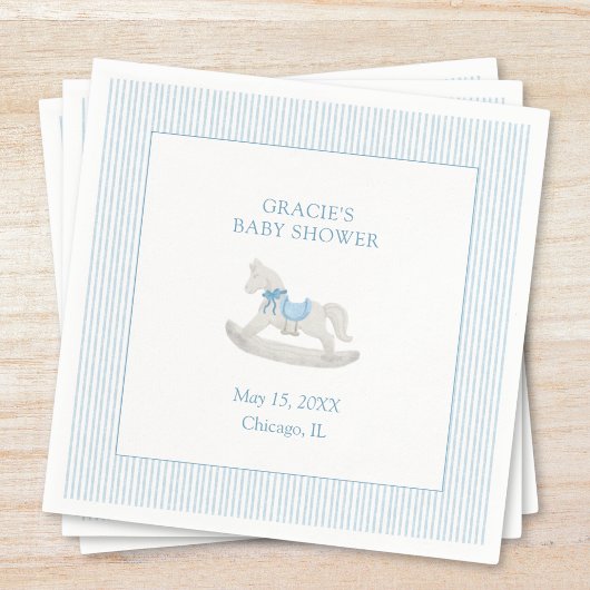 Classic Simple Blue Rocking Horse Boy Baby Shower Serviette