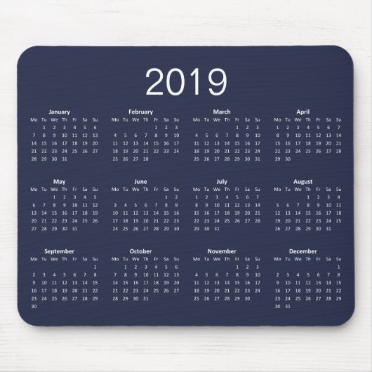 Classic Simple Custom Color 2019 Calendar Mousepad (Vorne)