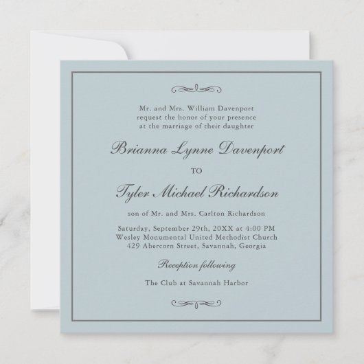 Classic Simple Elegance Dusty Blue Square Wedding Einladung (Vorderseite)