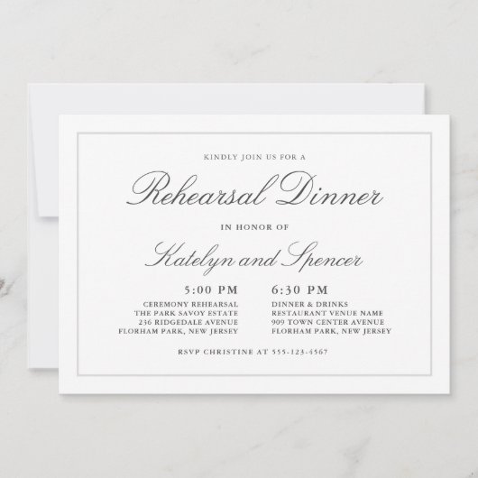 Classic Simple Elegance Hochzeit Probe Dinner Einladung (Vorderseite)