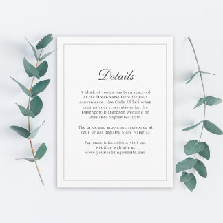 Classic Simple Elegance Wedding Info - Details Begleitkarte