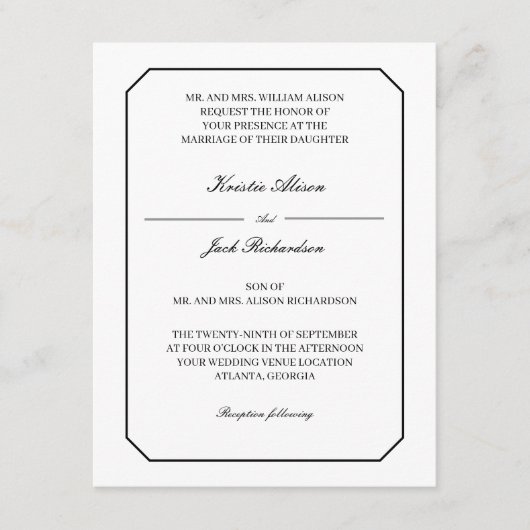 Classic Simple Elegant Formal Wedding Einladung (Vorderseite)