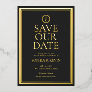 Classic Simple Elegant Gold Black Save the Date Folieneinladung