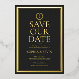 Classic Simple Elegant Gold Black Save the Date Folieneinladung