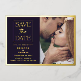 Classic Simple Foto Wedding Gold Save the Date Folieneinladung