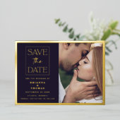 Classic Simple Foto Wedding Gold Save the Date Folieneinladung (Stehend vorne)