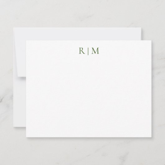 Classic Simple Green Two Monogram Note Card Mitteilungskarte (Vorderseite)