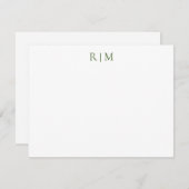 Classic Simple Green Two Monogram Note Card Mitteilungskarte (Vorne/Hinten)