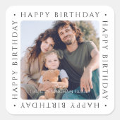Classic Simple Happy Birthday Family Photo Quadratischer Aufkleber (Vorderseite)