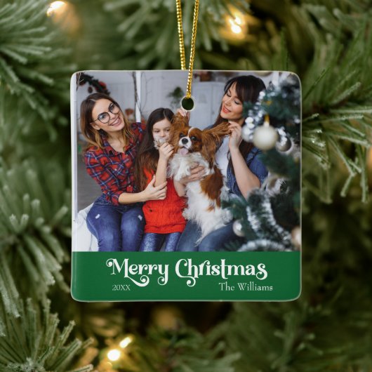 Classic Simple Merry Christmas Green Keramikornament (Baum)