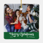 Classic Simple Merry Christmas Green Keramikornament (Rückseite)
