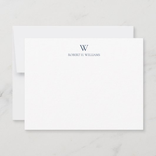 Classic Simple Midnight Blue Monogram Mitteilungskarte (Vorderseite)