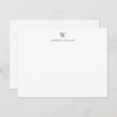 Classic Simple Midnight Blue Monogram Mitteilungskarte (Vorne/Hinten)