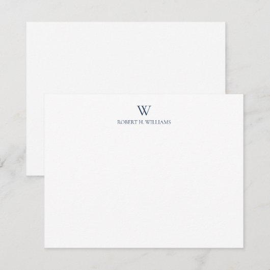 Classic Simple Midnight Blue Monogram Mitteilungskarte (Vorne/Hinten)