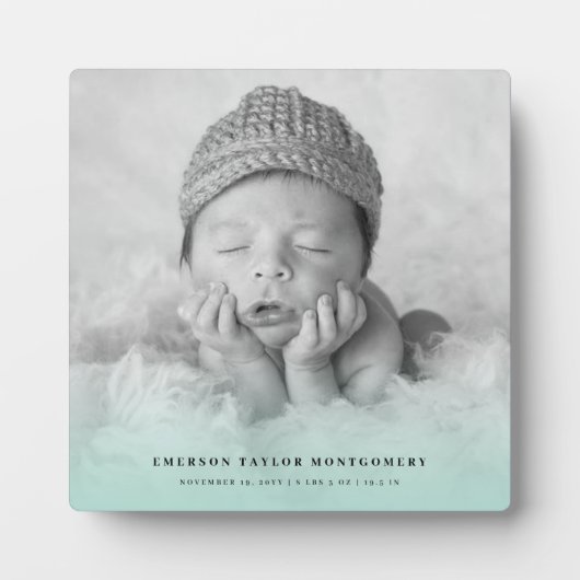 Classic Simple Mint Gradient New Baby Foto Easel Fotoplatte (Vorderseite)