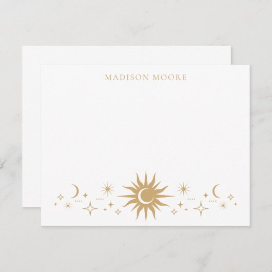 Classic Simple Modern Gold Moon Stars Mitteilungskarte (Vorne/Hinten)