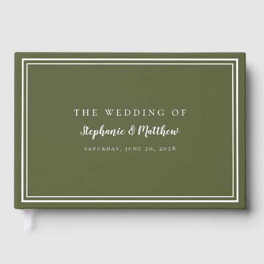 Classic Simple Modern Wedding Olive Green & White Gästebuch (Vorderseite)
