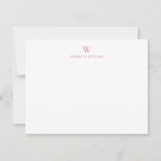 Classic Simple Pink Monogram Note Card Mitteilungskarte (Vorderseite)