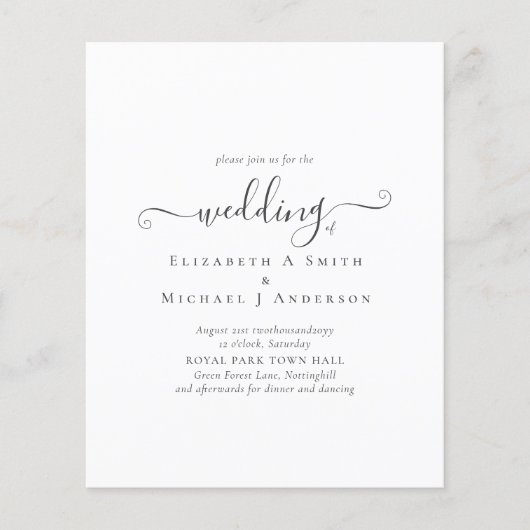 Classic Simple Schwarz-weiß Wedding Budget Flyer (Vorne)