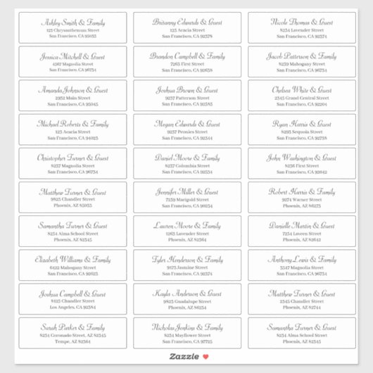 Classic Simple Script Wedding Guest Names Aufkleber (Blatt)