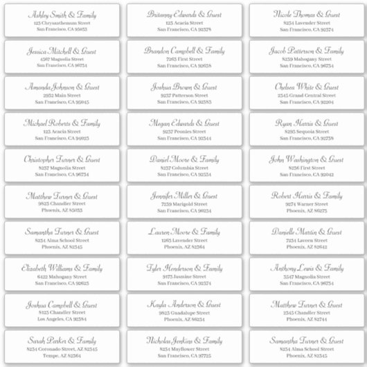 Classic Simple Script Wedding Guest Names Aufkleber (Vorderseite)