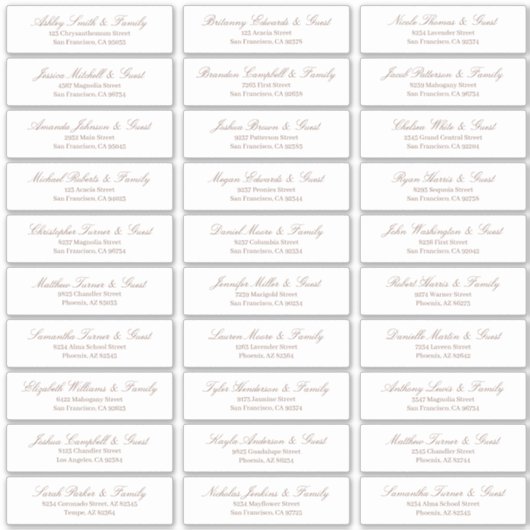 Classic Simple Script Wedding Guest Names Aufkleber (Vorderseite)