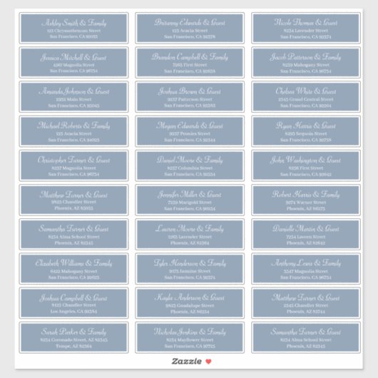 Classic Simple Script Wedding Guest Names Aufkleber (Blatt)