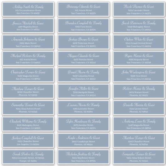 Classic Simple Script Wedding Guest Names Aufkleber (Vorderseite)