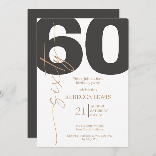 Classic Simple Sixty Modern Adult Birthday Einladung (Vorne/Hinten)