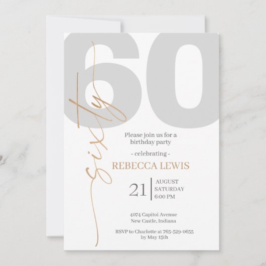 Classic Simple Sixty Modern Adult Birthday Einladung (Vorderseite)