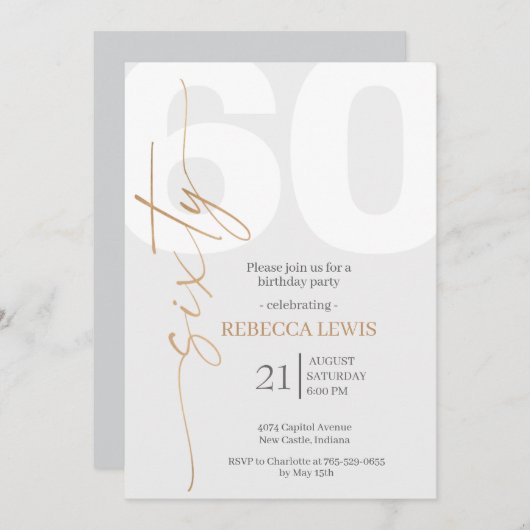 Classic Simple Sixty Modern Adult Birthday Einladung (Vorne/Hinten)