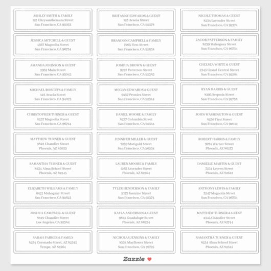 Classic Simple Wedding Guest Names Aufkleber (Blatt)