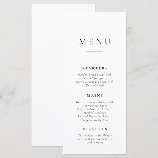 Classic Simple Wedding Menu Card Menükarte (Vorne/Hinten)
