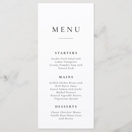 Classic Simple Wedding Menu Card Menükarte (Vorderseite)