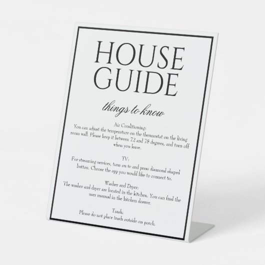 Classic Simple White House Guide Gästekonzept Sockelschild (Vorderseite)