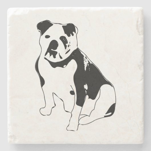 Classic Sitting Bulldog Black and White Art Steinuntersetzer (Vorderseite)