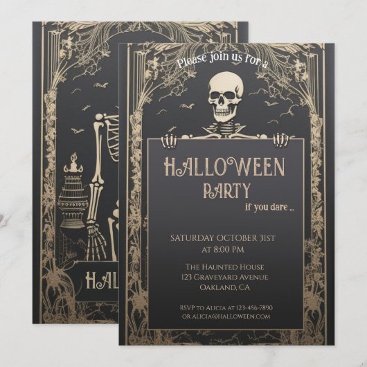 Classic Skeleton Halloween Einladung (Vorne/Hinten)